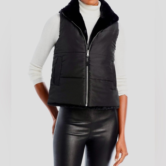 Echo Callum faux fur reversible zip vest. Small. Black. - Picture 1 of 2